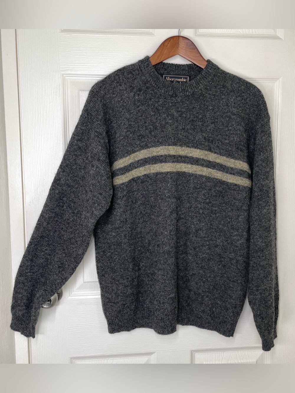 VTG 90s Abercrombie & Fitch Shetland Wool Striped Sweater Charcoal Gray Men's S